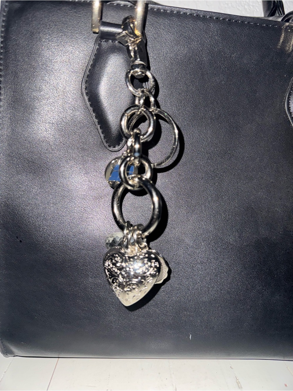 Silver Heart Charm Keychain with Blue Enamel Accent - Picture 3 of 4